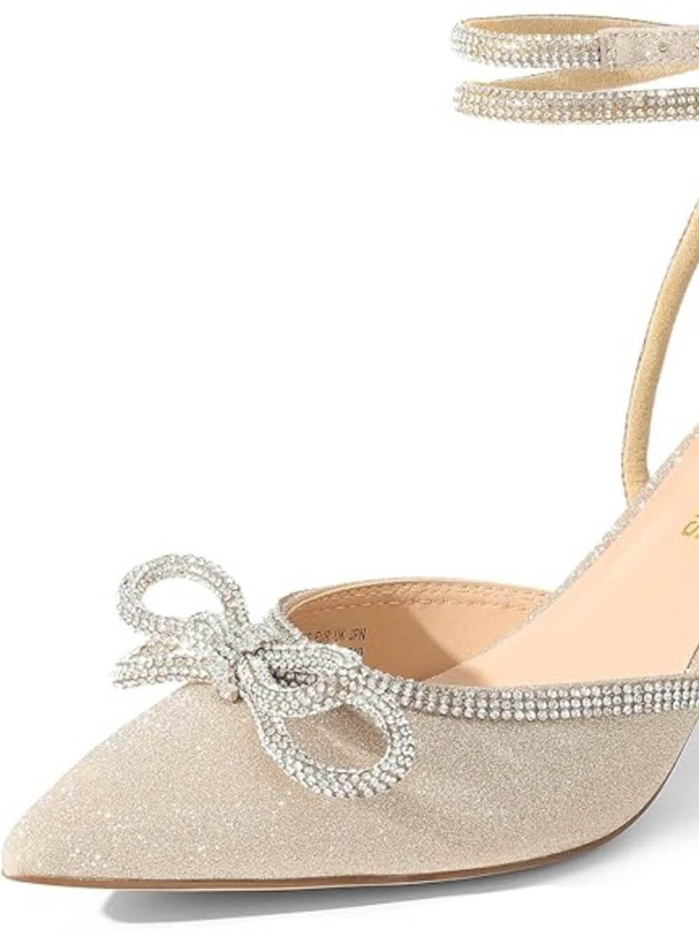 Kitten Heels Rhinestone Bow Ankle Strap Stiletto Pointed Closed Toe Heels for Wo
